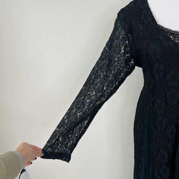Vintage Y2K Lace Maxi Dress Green & Black Gothic Whimsigoth Fairy Long Sleeve L - Picture 4 of 9